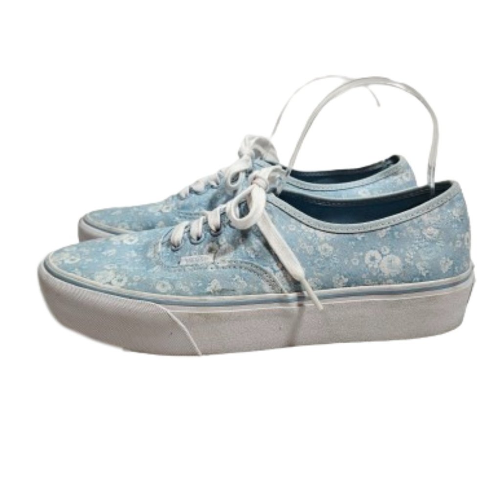 Vans Authentic Platform Tonal Floral Blue and White Sneakers Women's 10 Men 8.5